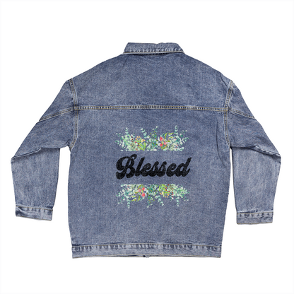 Blessed - Oversized Women's DTG Denim Jacket - Gift for Her