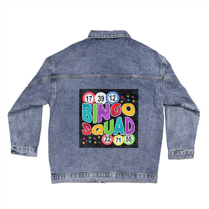 Bingo Squad - Oversized Women's DTG Denim Jacket - Gift for Her