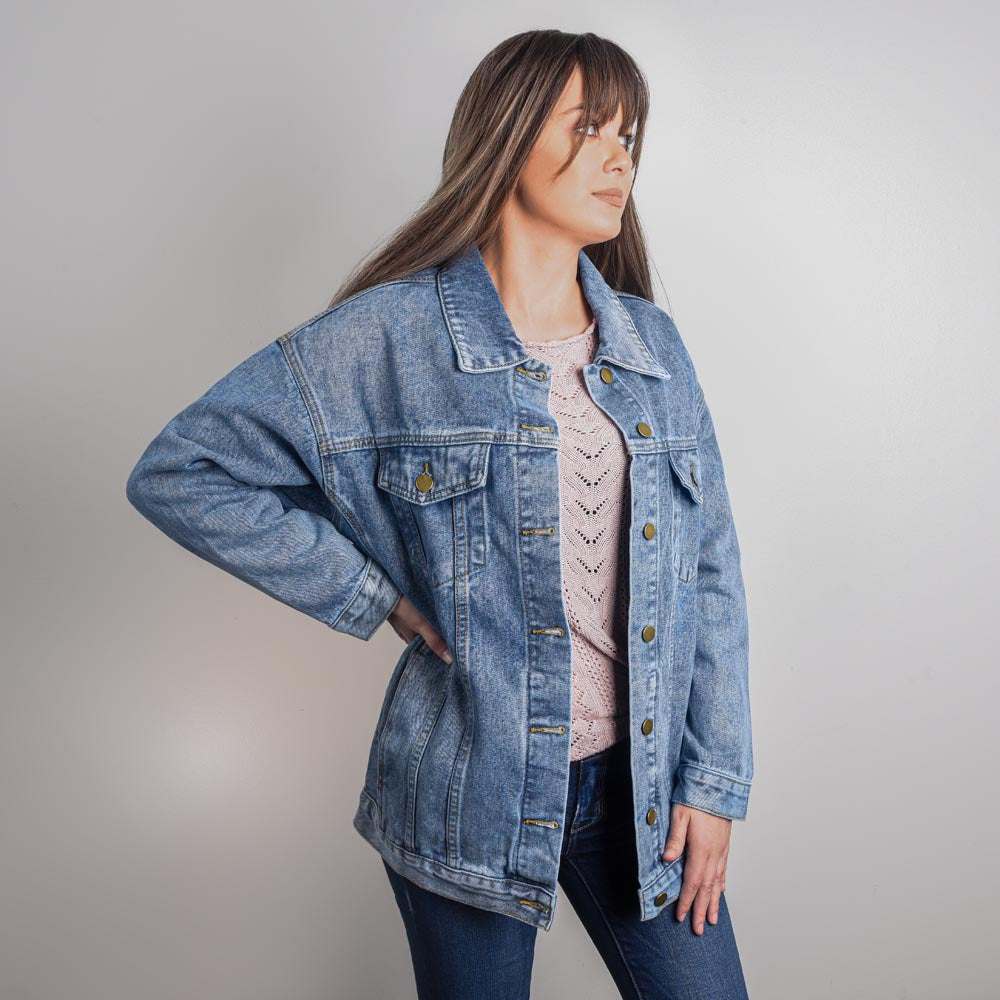 Walk By Faith Not By Sight - Oversized Women's DTG Denim Jacket - Gift for Her