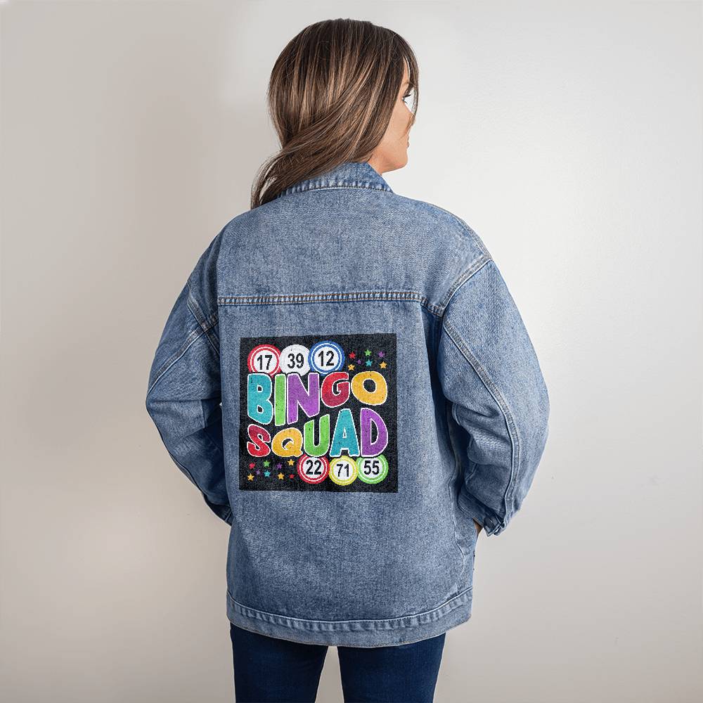 Bingo Squad - Oversized Women's DTG Denim Jacket - Gift for Her