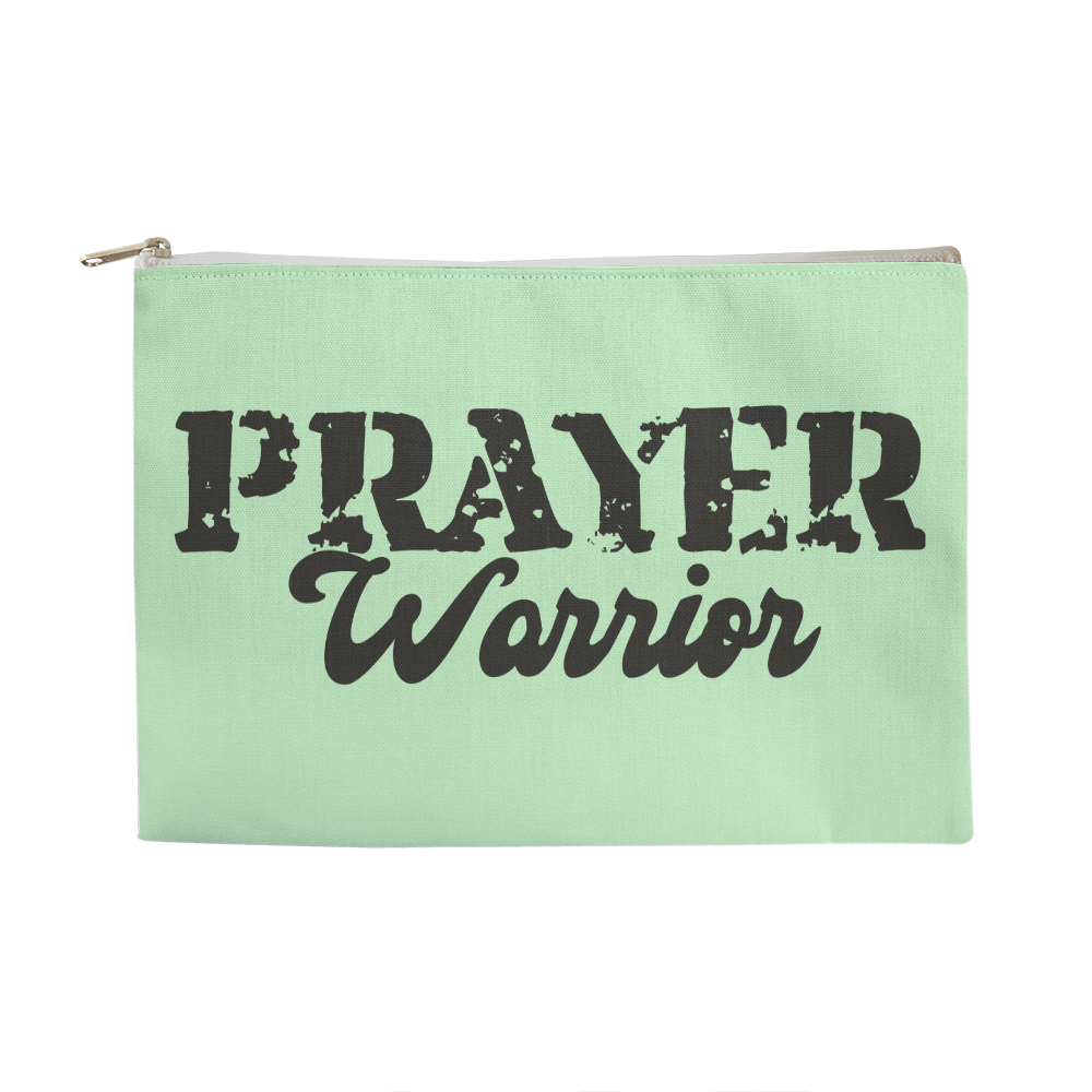 Prayer Warrior - Large Fabric Zippered Pouch - Gift for Her - Gift for Him