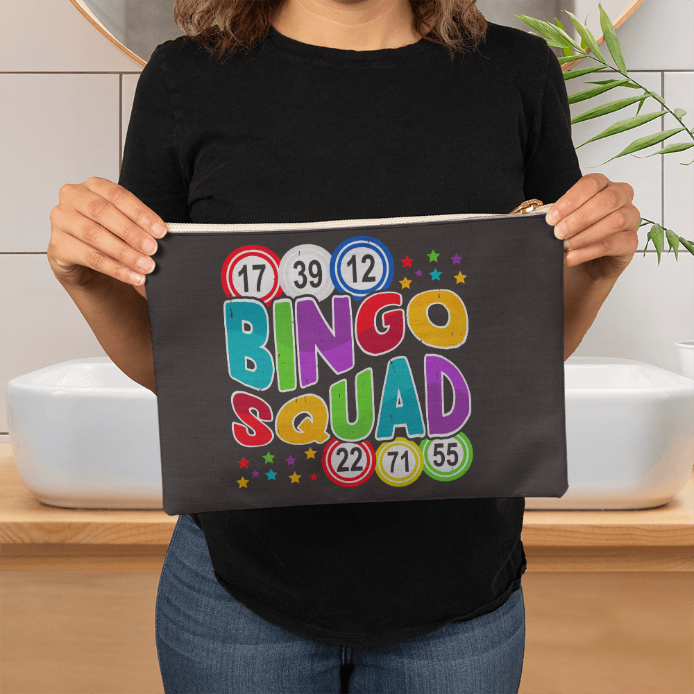 Bingo Squad- Fabric Zippered Pouch Large - Gift for Her - Gift for Him