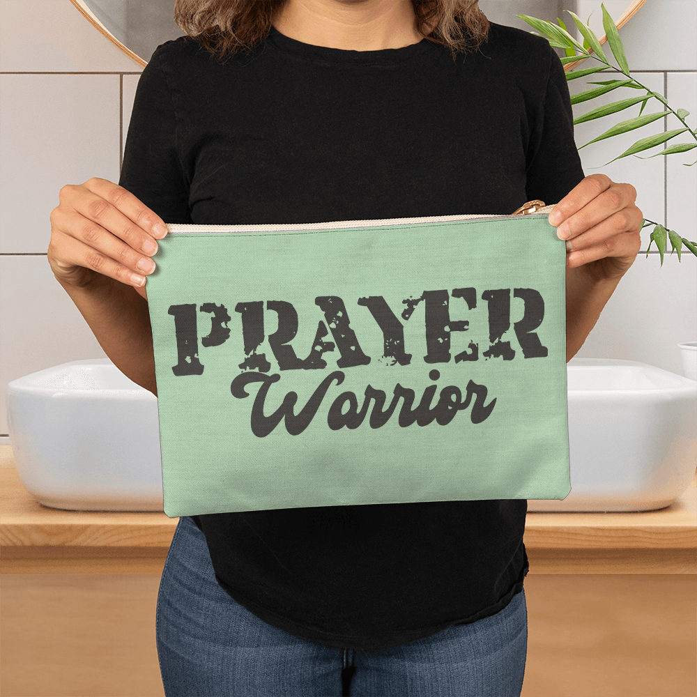 Prayer Warrior - Large Fabric Zippered Pouch - Gift for Her - Gift for Him