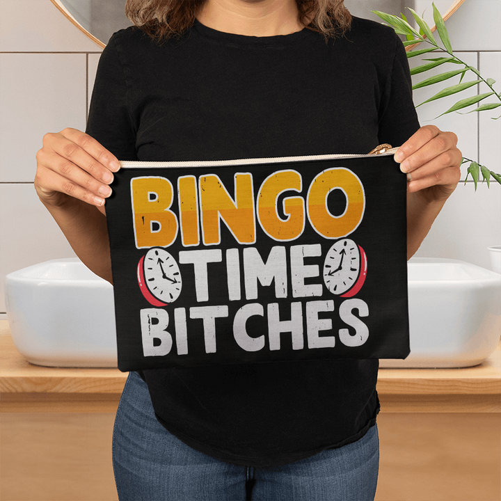 Bingo Time Bitches – Large Fabric Zippered Pouch – Gift for Her