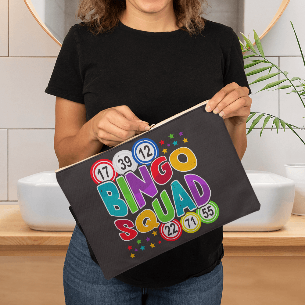 Bingo Squad- Fabric Zippered Pouch Large - Gift for Her - Gift for Him