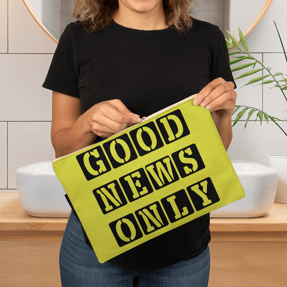 Good News Only - Large Fabric Zippered Pouch - Gift for Her - Gift for Him