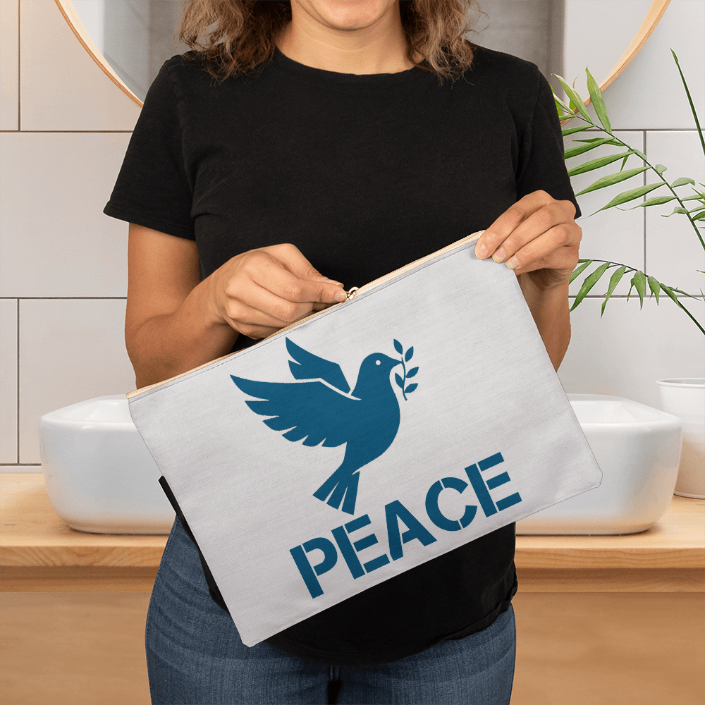 PEACE - Large Fabric Zippered Pouch - Gift for Her - Gift for Him