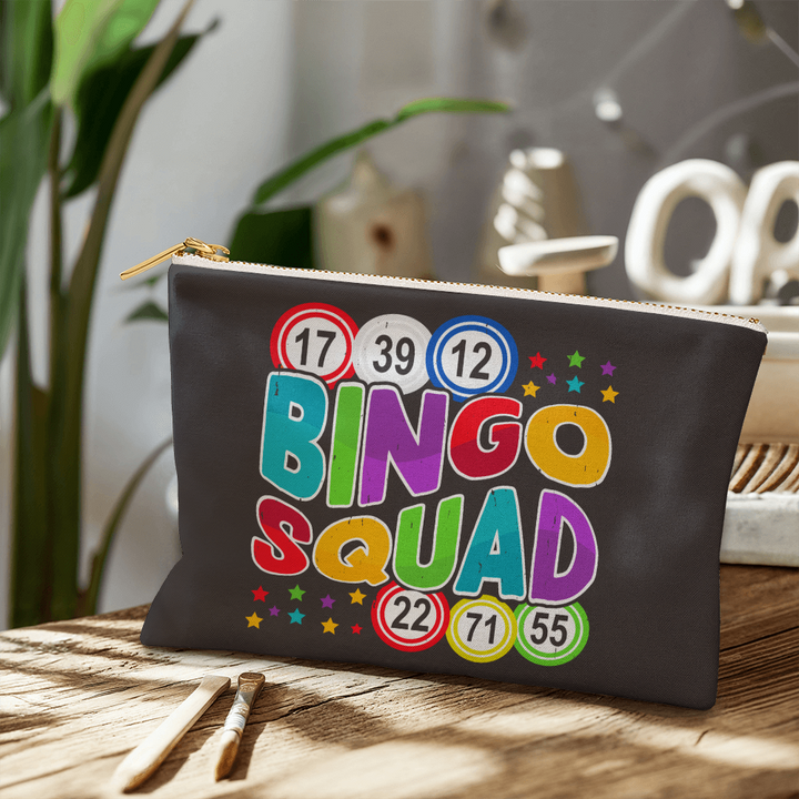 Bingo Squad – Large Fabric Zippered Pouch – Gift for Her - Gift for Him
