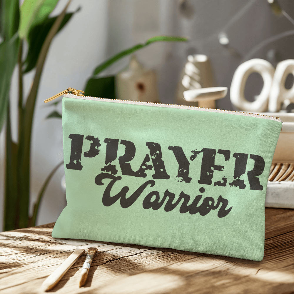 Prayer Warrior - Large Fabric Zippered Pouch - Gift for Her - Gift for Him