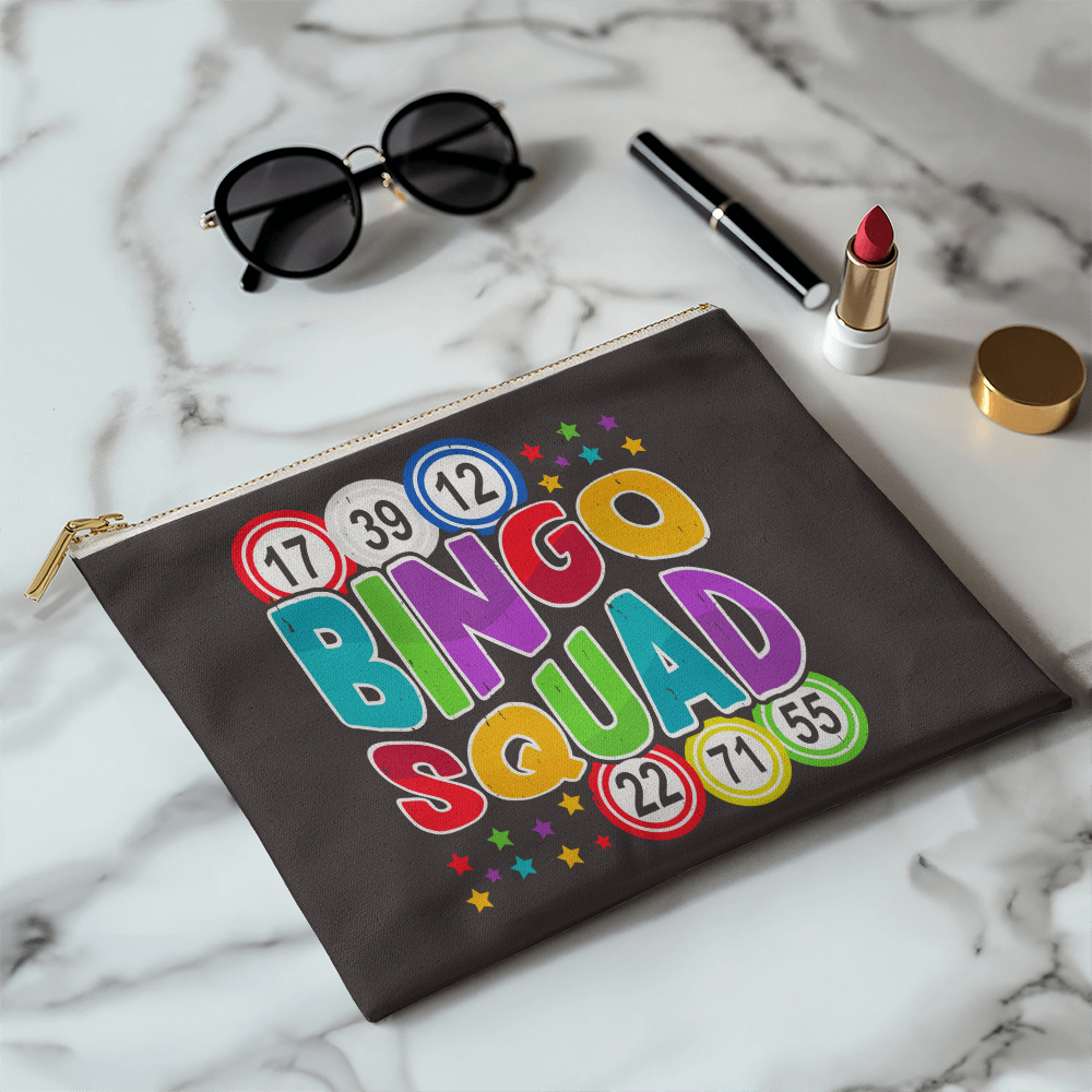 Bingo Squad- Fabric Zippered Pouch Large - Gift for Her - Gift for Him