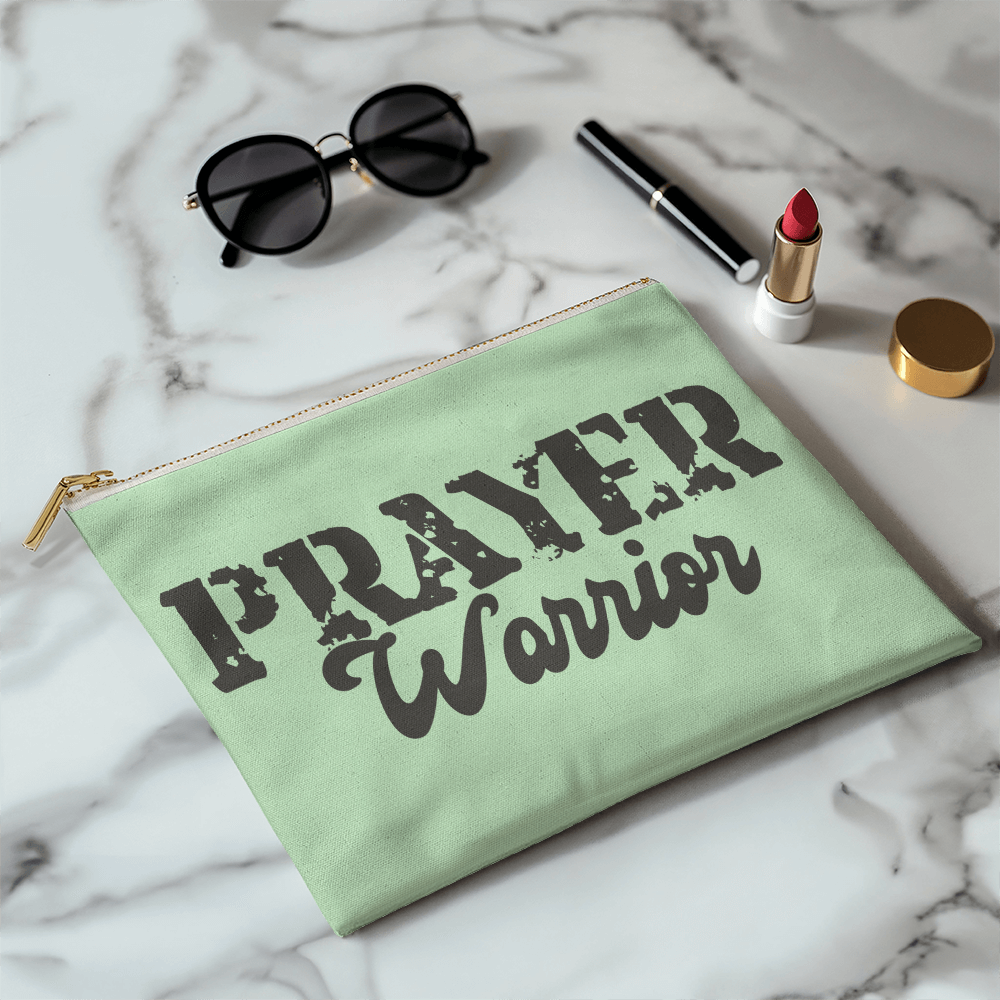 Prayer Warrior - Large Fabric Zippered Pouch - Gift for Her - Gift for Him