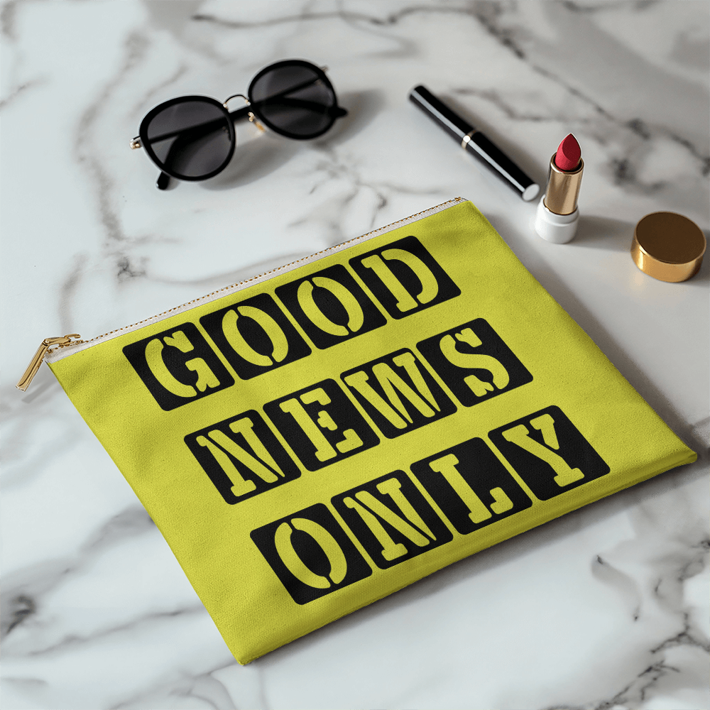 Good News Only - Large Fabric Zippered Pouch - Gift for Her - Gift for Him