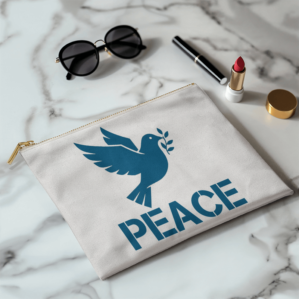 PEACE - Large Fabric Zippered Pouch - Gift for Her - Gift for Him