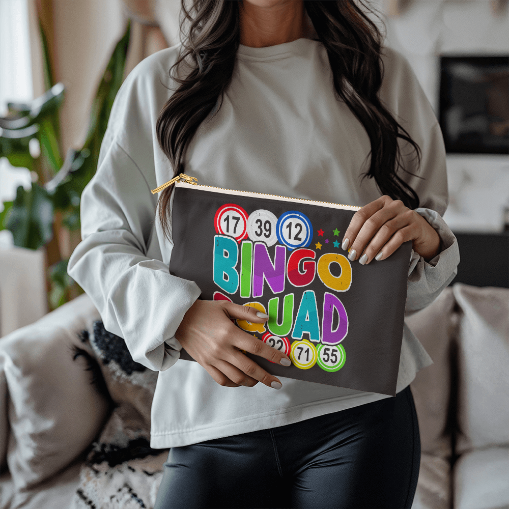 Bingo Squad – Large Fabric Zippered Pouch – Gift for Her - Gift for Him