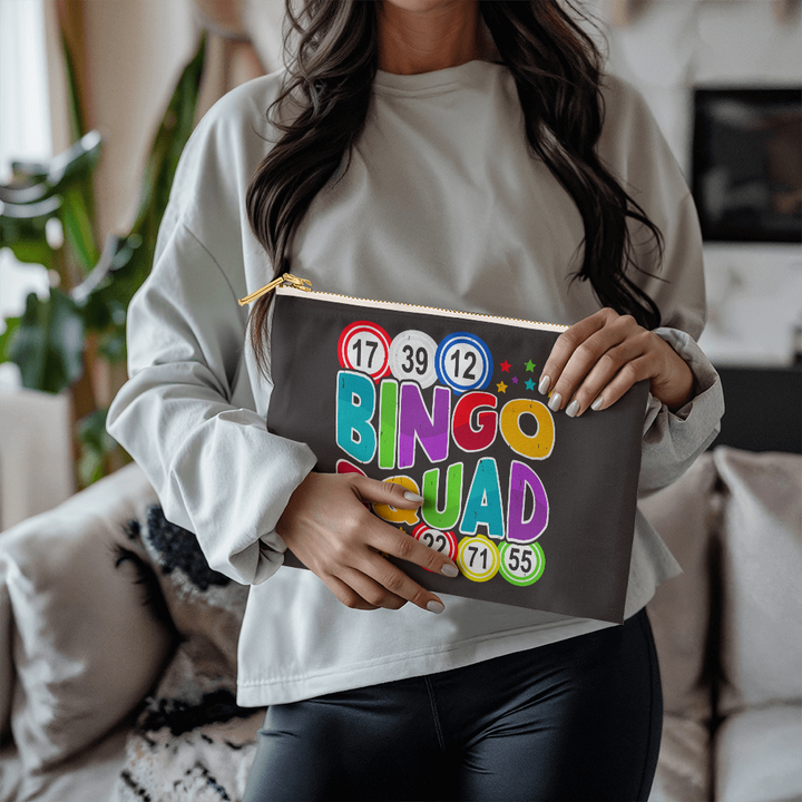 Bingo Squad – Large Fabric Zippered Pouch – Gift for Her - Gift for Him