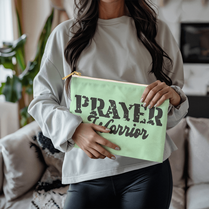 Prayer Warrior - Large Fabric Zippered Pouch - Gift for Her - Gift for Him