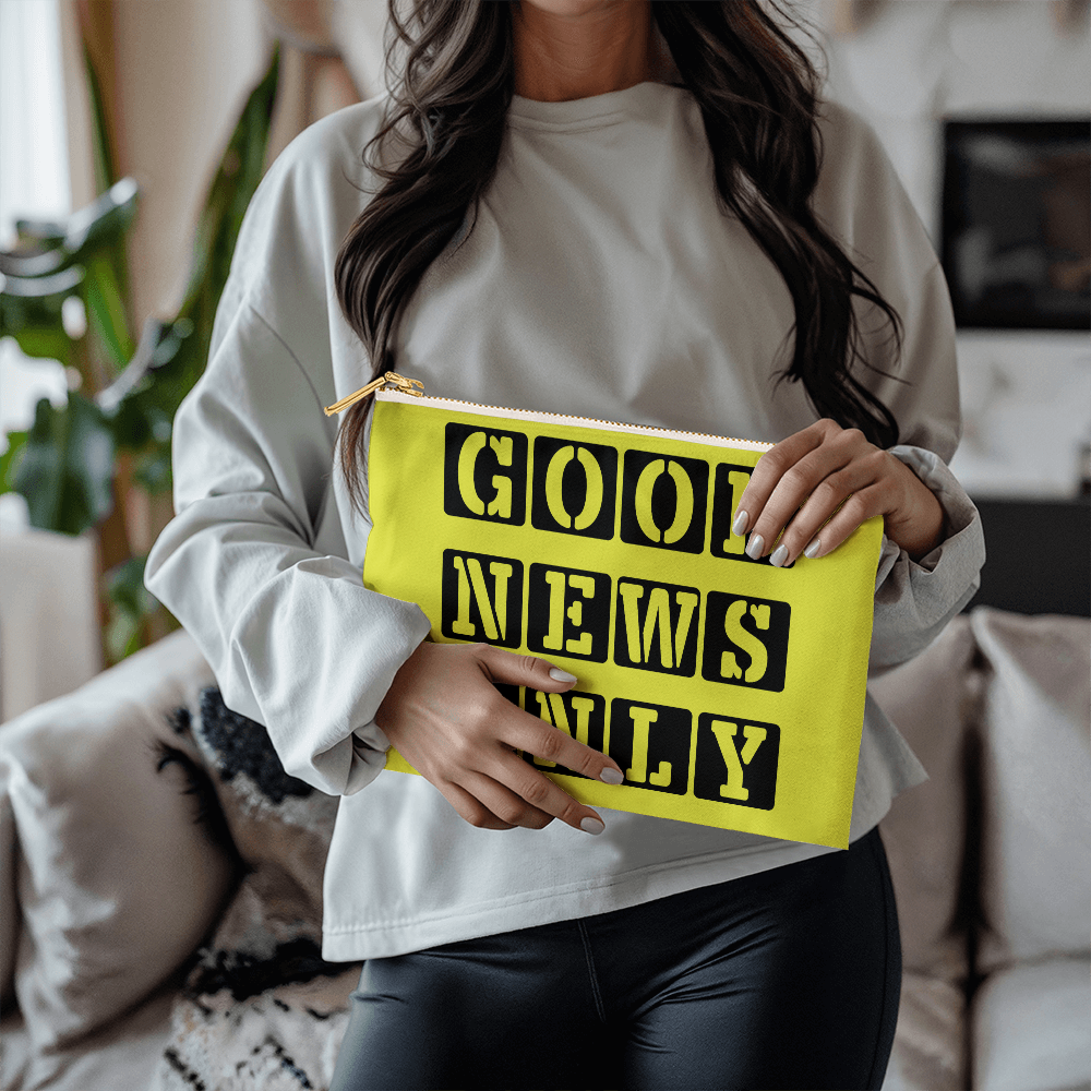 Good News Only - Large Fabric Zippered Pouch - Gift for Her - Gift for Him
