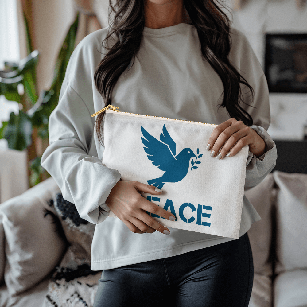 PEACE - Large Fabric Zippered Pouch - Gift for Her - Gift for Him