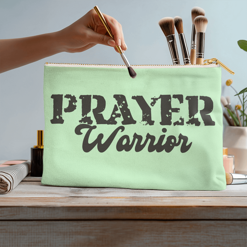 Prayer Warrior - Large Fabric Zippered Pouch - Gift for Her - Gift for Him