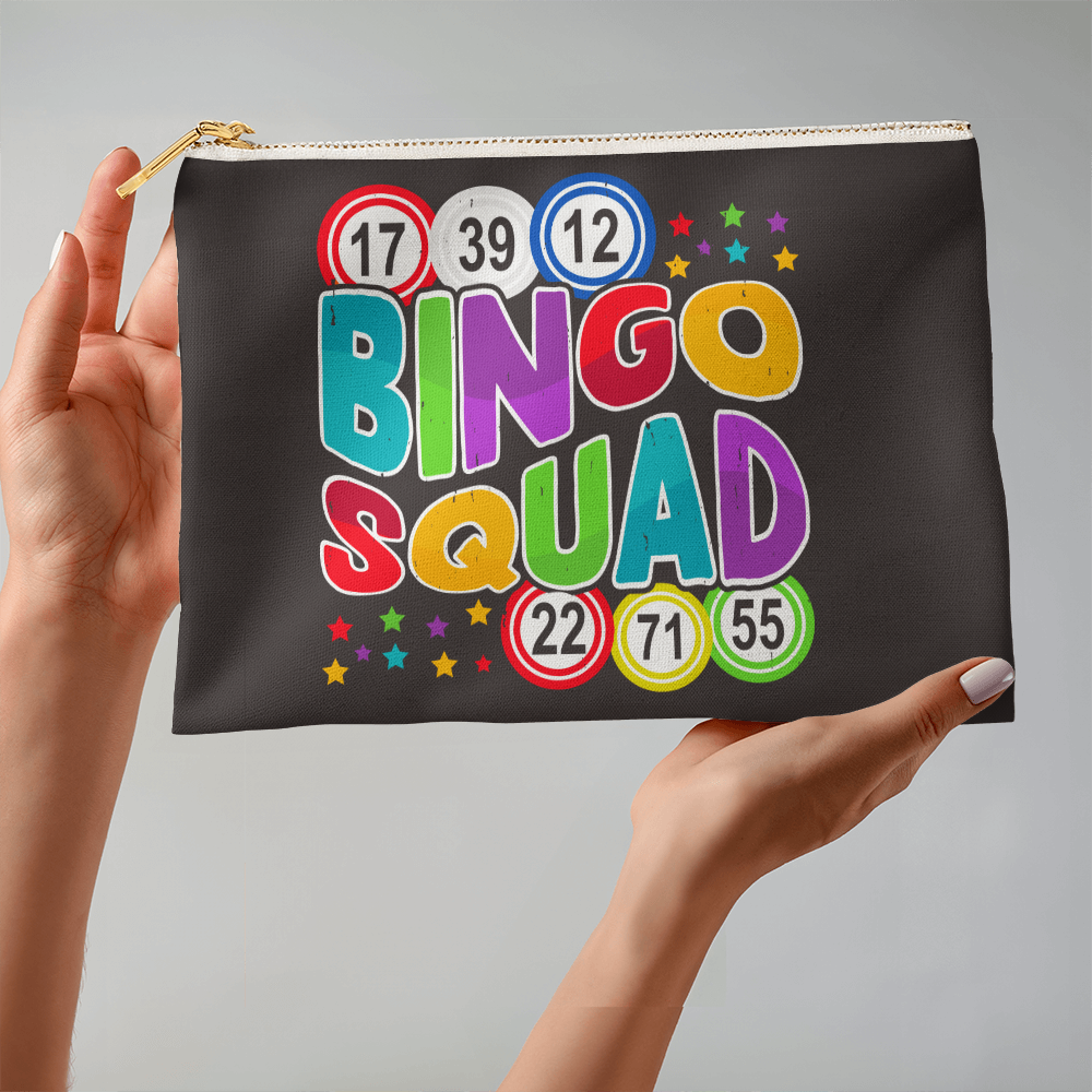 Bingo Squad- Fabric Zippered Pouch Large - Gift for Her - Gift for Him