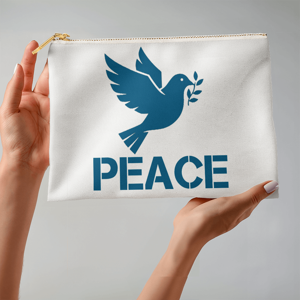 PEACE - Large Fabric Zippered Pouch - Gift for Her - Gift for Him