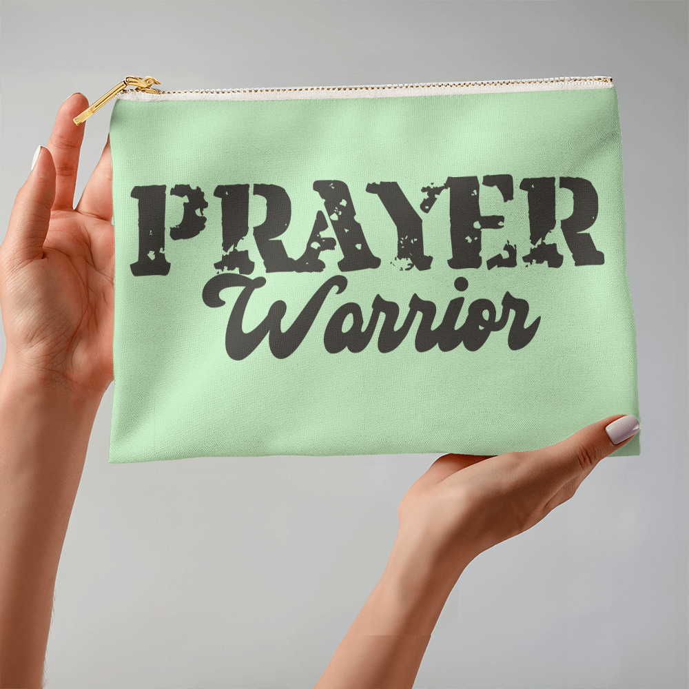 Prayer Warrior - Large Fabric Zippered Pouch - Gift for Her - Gift for Him