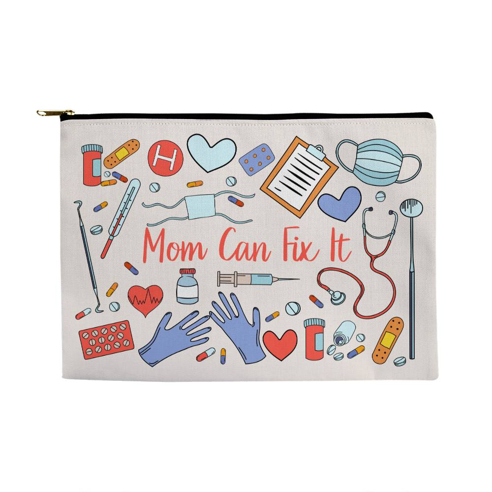 Mom Can Fix It - Fabric Zippered Pouch Large - Gift for Her