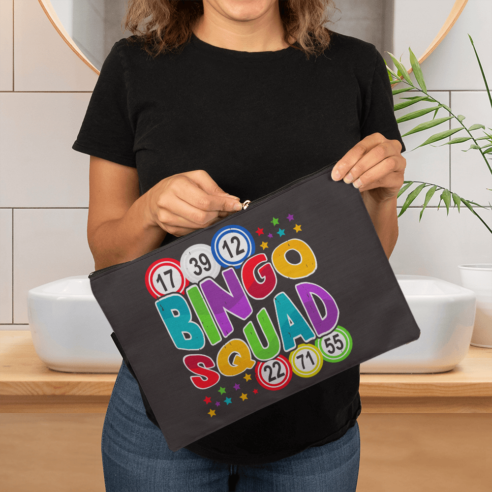 Bingo Squad – Large Fabric Zippered Pouch – Gift for Her - Gift for Him
