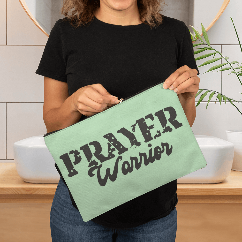 Prayer Warrior - Large Fabric Zippered Pouch - Gift for Her - Gift for Him
