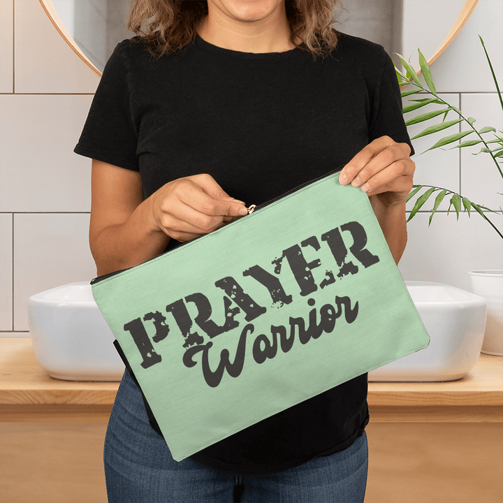 Prayer Warrior - Large Fabric Zippered Pouch - Gift for Her - Gift for Him