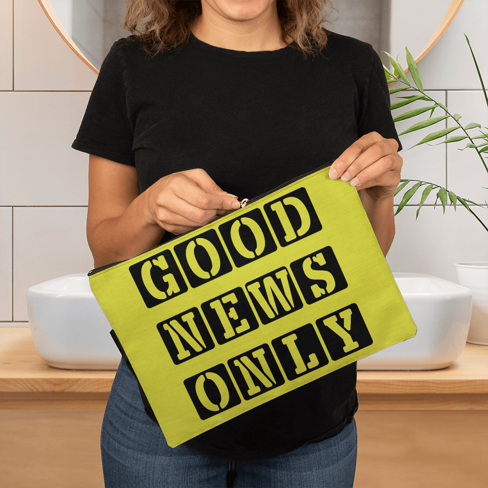 Good News Only - Large Fabric Zippered Pouch - Gift for Her - Gift for Him