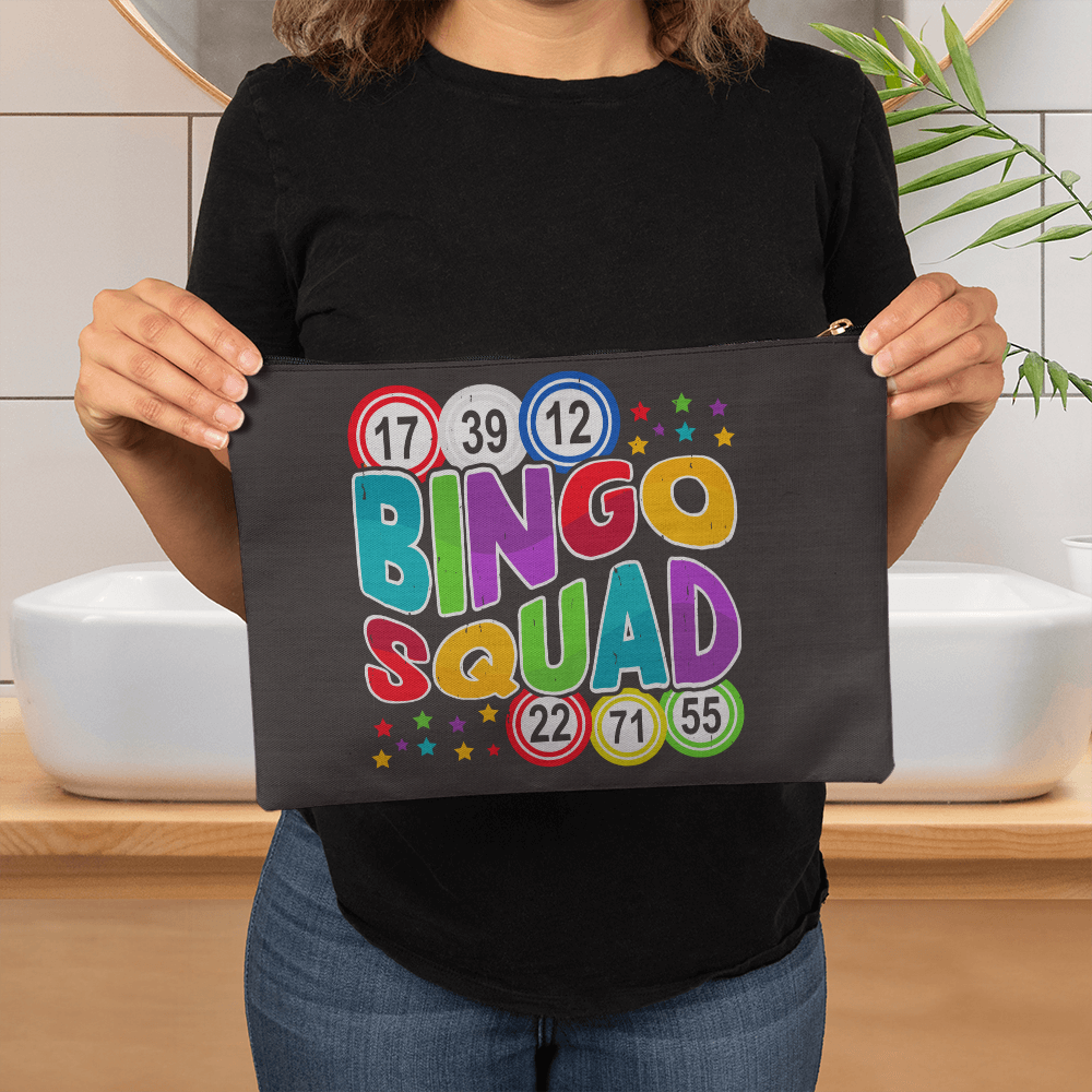 Bingo Squad- Fabric Zippered Pouch Large - Gift for Her - Gift for Him