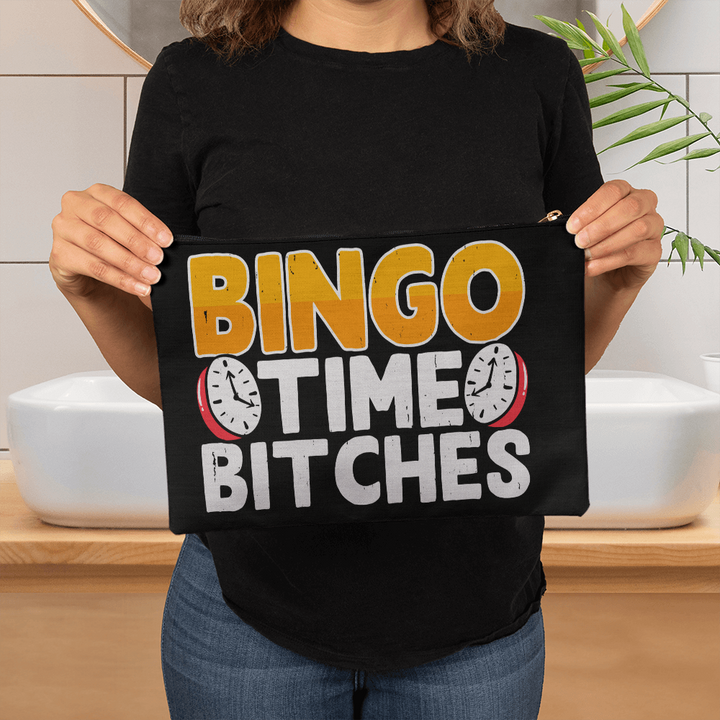 Bingo Time Bitches – Large Fabric Zippered Pouch – Gift for Her
