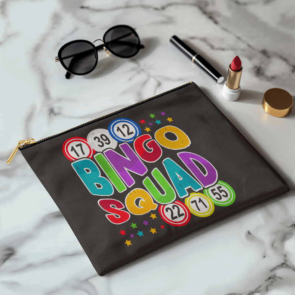 Bingo Squad- Fabric Zippered Pouch Large - Gift for Her - Gift for Him