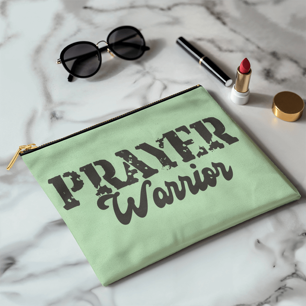 Prayer Warrior - Large Fabric Zippered Pouch - Gift for Her - Gift for Him