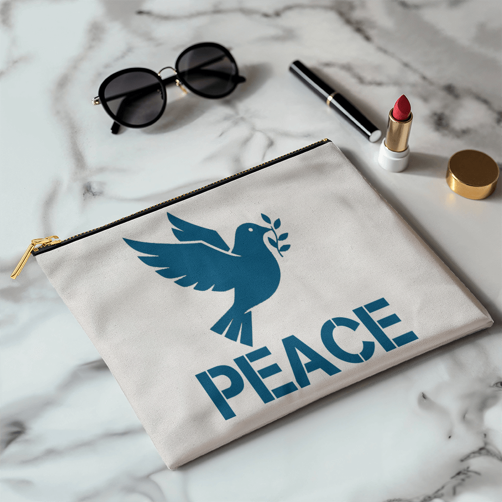 PEACE - Large Fabric Zippered Pouch - Gift for Her - Gift for Him