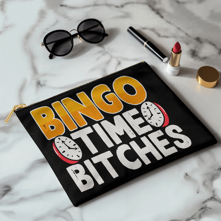 Bingo Time Bitches – Large Fabric Zippered Pouch – Gift for Her