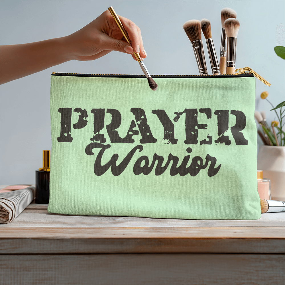 Prayer Warrior - Large Fabric Zippered Pouch - Gift for Her - Gift for Him
