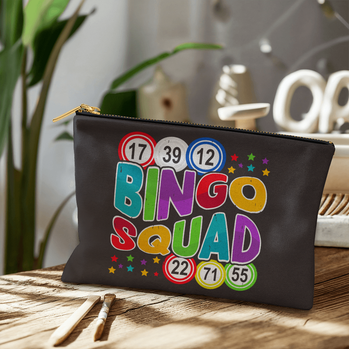 Bingo Squad – Large Fabric Zippered Pouch – Gift for Her - Gift for Him