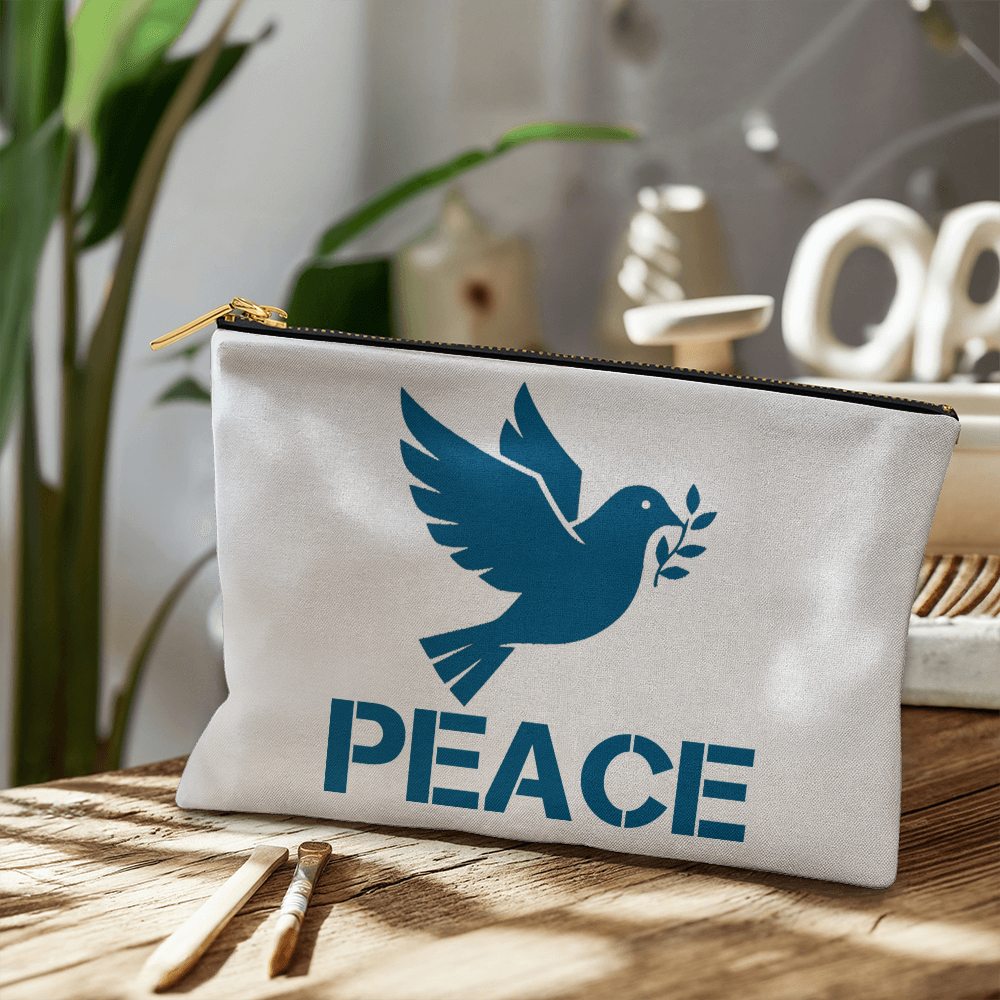 PEACE - Large Fabric Zippered Pouch - Gift for Her - Gift for Him