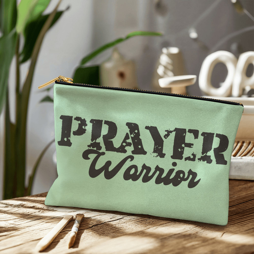 Prayer Warrior - Large Fabric Zippered Pouch - Gift for Her - Gift for Him