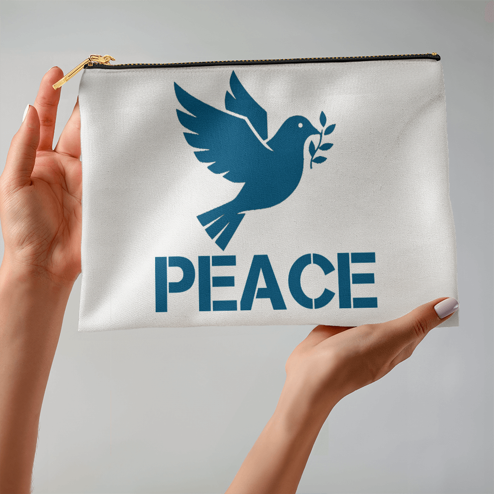 PEACE - Large Fabric Zippered Pouch - Gift for Her - Gift for Him
