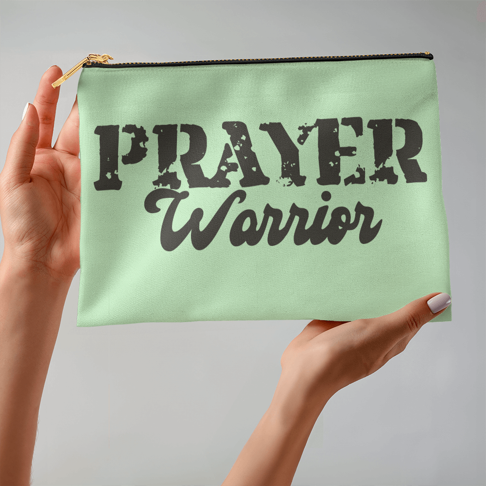 Prayer Warrior - Large Fabric Zippered Pouch - Gift for Her - Gift for Him