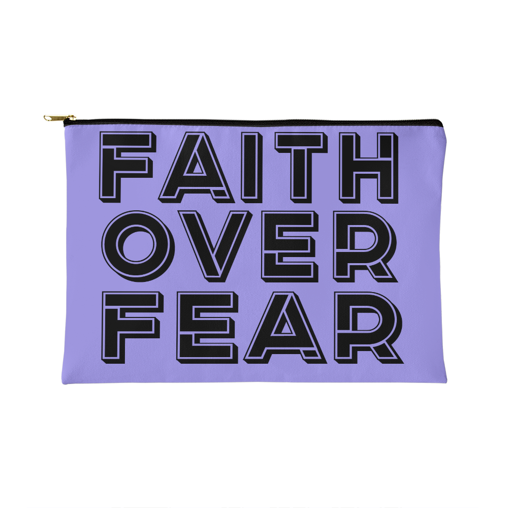 Faith Over Fear (Black) Fabric Zippered Pouch Small – Gift for Her - Gift for Him