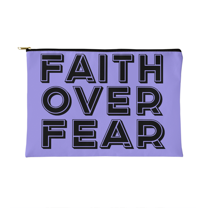 Faith Over Fear (Black) Fabric Zippered Pouch Small – Gift for Her - Gift for Him