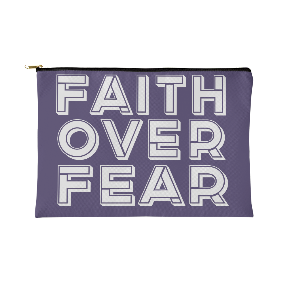 Faith Over Fear (White) Fabric Zippered Pouch Small – Gift for Her - Gift for Him