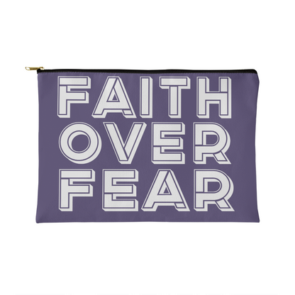Faith Over Fear (White) - Fabric Zippered Pouch Small - Gift for Her - Gift for Him