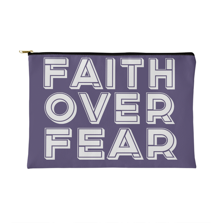 Faith Over Fear (White) Fabric Zippered Pouch Small – Gift for Her - Gift for Him