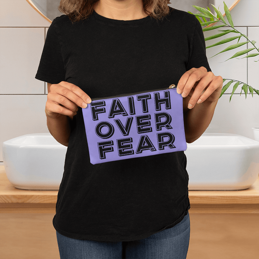 Faith Over Fear (Black) Fabric Zippered Pouch Small – Gift for Her - Gift for Him