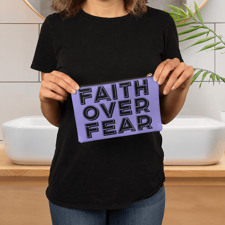 Faith Over Fear (Black) Fabric Zippered Pouch Small – Gift for Her - Gift for Him